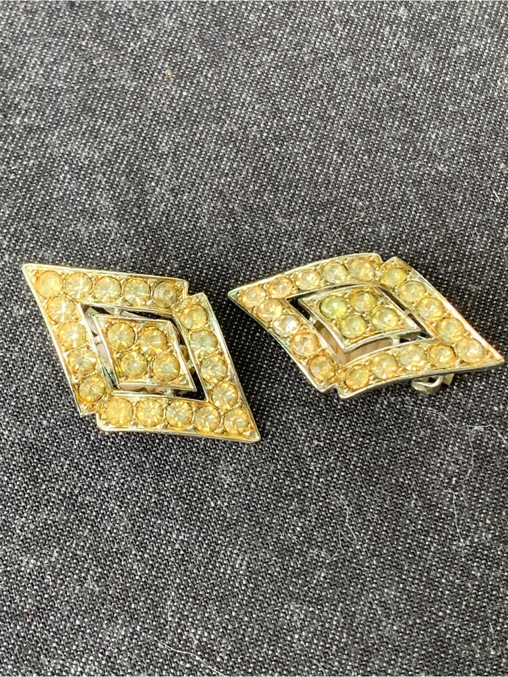Vintage 60s Sarah Coventry Parisienne Nights Clip On Earrings Yellow Rhinestones